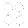 4Pcs 4 Styles Brass Handmade Natural Morganite & Amethyst & Labradorite & Green Onyx Agate(Dyed & Heated) Nuggets Link Chain Alloy Enamel Whale Tail Charm Anklets for Women AJEW-AN00709-2