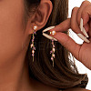 Natural Lepidolite & Natural Freshwater Pearl & 925 Sterling Silver Leaf Dangle Stud Earrings for Women EJEW-G412-02G-2
