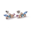 Colorful Cubic Zirconia Flower Stud Earrings EJEW-C030-03P-1