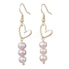 Brass Heart with Pearl Beads Pendants Dangle Earrings EJEW-JE06901-3