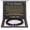 Cross Natural Tiger Eye & Frosted Black Obsidian Round Beads Stretch Bracelets for Men Women WG92FBF-11-1