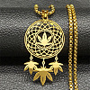 201 Stainless Steel Woven Web/Net with Leaf Pendant Necklaces LS-NJEW-K283-07G-1