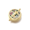 Brass Micro Pave Cubic Zirconia Flat Round Links Connector Charms KK-D431-081G-02-2