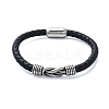 Men's Braided Black PU Leather Cord Bracelets BJEW-K243-60AS-1