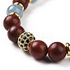 4Pcs Natural Larvikite & Quartz(Dyed) & Lava Rock & Lapis Lazuli and Wood Beads Stretch Bracelets Set BJEW-JB08934-5