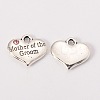 Wedding Theme Antique Silver Tone Tibetan Style Alloy Heart with Mother of the Groom Rhinestone Charms X-TIBEP-N005-17C-1