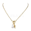 Ocean 304 Stainless Steel Fish and Natural Baroque Keshi Pearl Coin Bead Pendant Paperclip Chain Necklaces for Women NJEW-JN06327-4