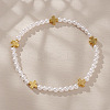 Minimalist Round Imitation Pearl & Brass Cross Beaded Stretch Bracelets MM4017-3