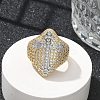 Brass Micro Pave Clear Cubic Zirconia Cuff Finger Rings for Women RJEW-U033-04G-2