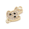 Brass Pave Clear & Black Cubic Zirconia Pet Puppy Connector Charms KK-Z061-01G-02-2