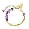 Natural Amethyst Chip Beads 304 Stainless Steel Paperclip Chain Bracelets with Alloy Bowknot Charms BJEW-JB14187-01-3