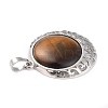 Natural Tiger Eye Pendants with Hollow Platinum Brass Findings G-P448-A15-P-3