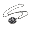 201 Stainless Steel Black Enamel Flat Round Sigil Pendant Necklaces NJEW-H065-14P-2