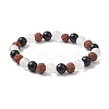 Natural Rudraksha & Selenite & Eyeless Obsidian Beaded Stretch Bracelets BJEW-JB10115-01-1