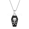 Halloween Theme 304 Stainless Steel Black Enamel Coffin with Skull Pendant Necklaces for Men NJEW-Z090-01P-1