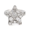 Rack Plating Brass Micro Pave Cubic Zirconia Star Open Cuff Rings for Women RJEW-C080-08P-2