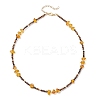 Natural Amber Chip and Faceted Round Tiger Eye Beaded Necklaces NJEW-JN05880-4
