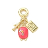 Brass Hot Pink Enamel European Dangle Charms KK-I371-14G-1