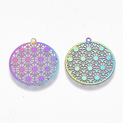 Ion Plating(IP) 201 Stainless Steel Filigree Pendants STAS-R102-09-1
