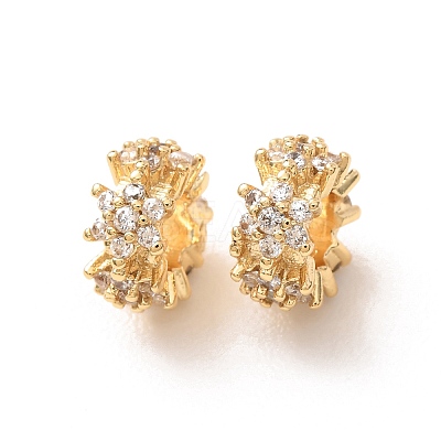 Brass Micro Pave Clear Cubic Zirconia European Beads KK-F942-11G-1