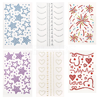 6 Styles Resin & Terylene & Acrylic Face Painting Stickers AJEW-SP0002-66-1