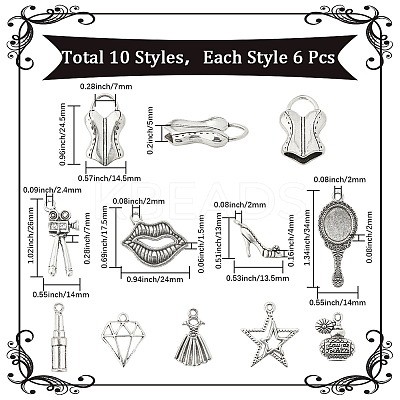 60Pcs 10 Styles Tibetan Style Alloy Pendants Sets TIBEP-SC0003-21-1