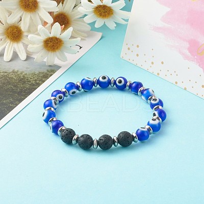 Handmade Evil Eye Lampwork Beaded Stretch Bracelets BJEW-JB06466-01-1