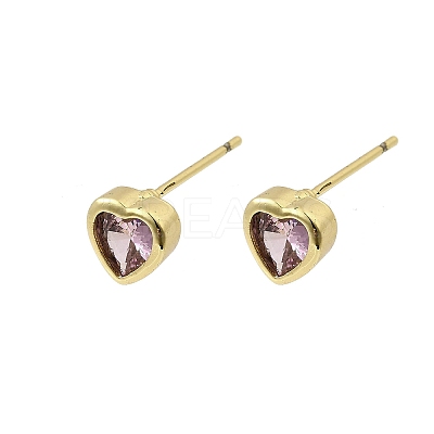 Brass Cubic Zirconia Heart Stud Earrings EJEW-L261-030G-1