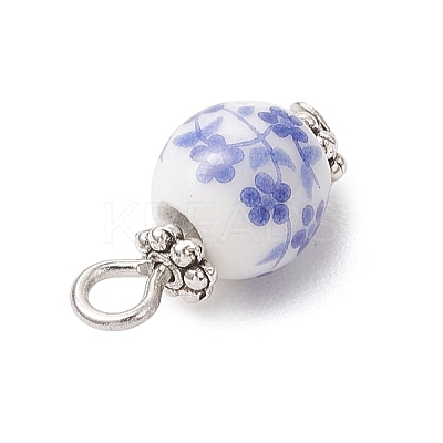 Handmade Flower Printed Porcelain Ceramid Pendants PALLOY-JF04143-01-1
