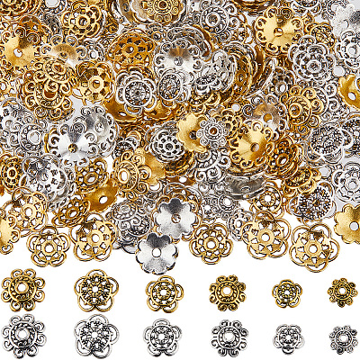 240Pcs 12 Style Tibetan Style Alloy Flower Bead Caps FIND-SC0008-76-1