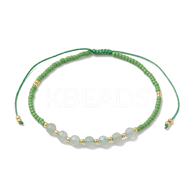 Adjustable Natural Green Aventurine & Seed Braided Bead Bracelets BJEW-JB10181-03-1