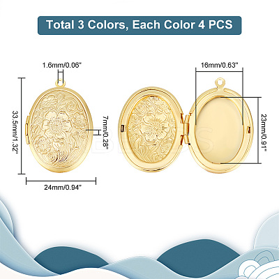 12Pcs 3 Colors Brass Locket Pendants FIND-PH0010-32-1