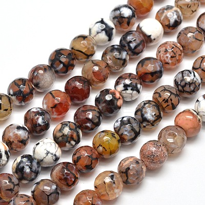 Dyed Natural Agate Faceted Round Beads Strands G-E268-33-1