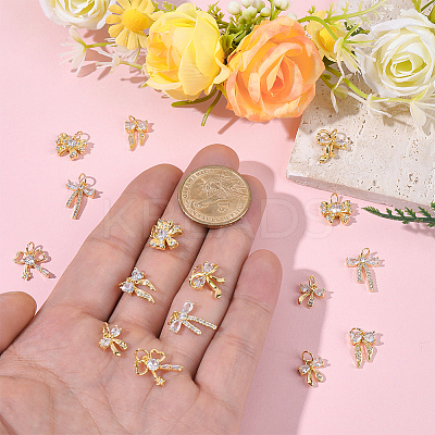 18Pcs 6 Styles Rack Plating Brass Micro Pave Clear Cubic Zirconia Pendants KK-BBC0022-51-1