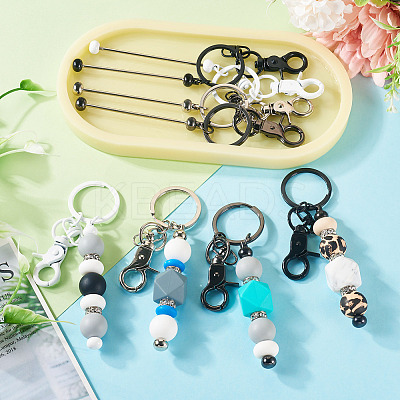 8Pcs 4 Colors Alloy Beadable Bar Keychain for DIY Crafts Jewelry Making KEYC-TA0001-36-1