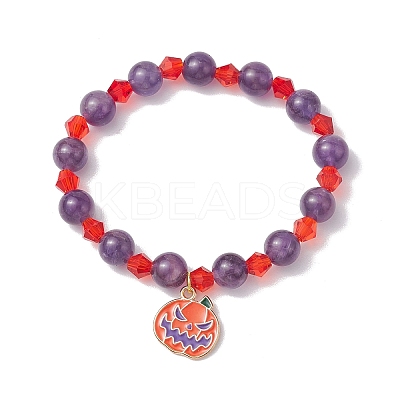 Halloween 8mm Round Natural Amethyst & Glass Beaded Stretch Bracelets BJEW-JB10701-1