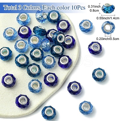 30Pcs 3 Colors Handmade Glass European Beads GLAA-YW0004-21D-1