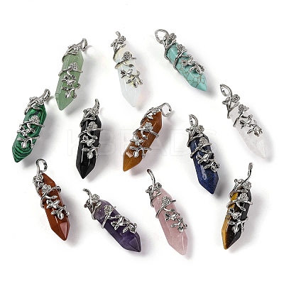 Natural & Synthetic Mixed Gemstone Double Terminal Pointed Pendants G-C144-03P-1