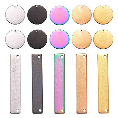 20Pcs 10 Style 304 Stainless Steel Flat Round Pendants & Rectangle Connector Charms Ion Plating(IP) FIND-SZ0002-35-1