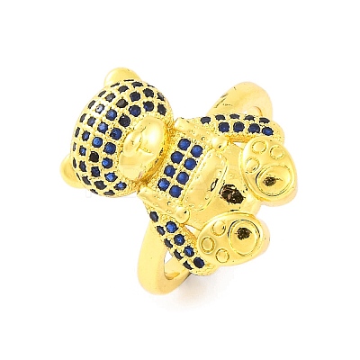 Bear Brass Micro Pave Cubic Zirconia Open Cuff Ring for Women RJEW-U003-23-1