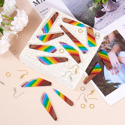 Resin & Walnut Pendants DIY Dangle Earrings Making Kits DIY-TA0011-03B-1