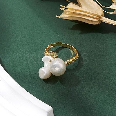 Round Natural Pearl Adjustable Rings RJEW-P113-06G-1