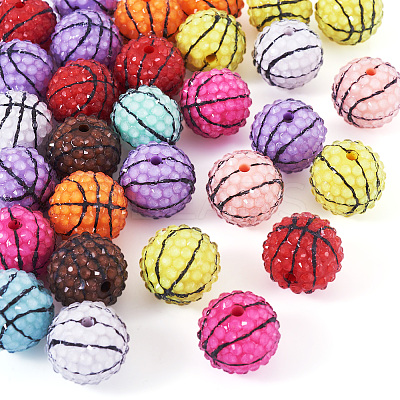 30Pcs Sport Theme Resin Rhinestone Beads RESI-TA0003-96C-1