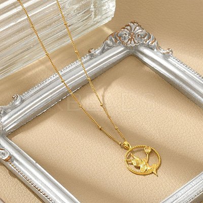Brass & Acrylic Greek goddess Flat Round Pendant Necklaces NJEW-R018-01G-1