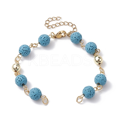 Dyed Natural Lava Rock Round Beaded Chain Bracelet Making AJEW-JB01206-1