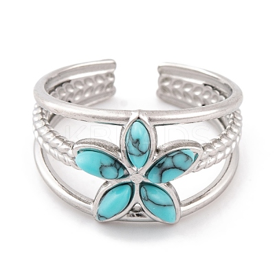 Flower 304 Stainless Steel Open Cuff Rings RJEW-G314-02P-1