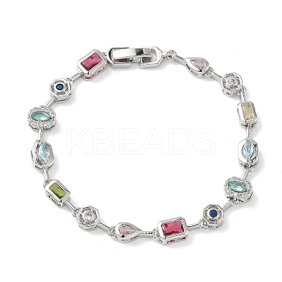 Brass Micro Pave Colorful Cubic Zirconia Link Chain Bracelets BJEW-G764-04P-1