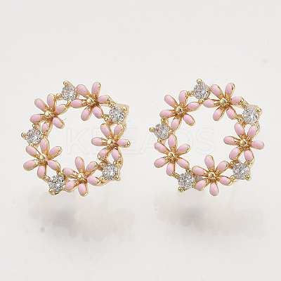 Brass Micro Pave Clear Cubic Zirconia Stud Earring Findings KK-T054-38G-NF-1