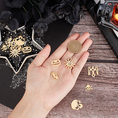 12Pcs 6 Style 201 Stainless Steel Pendants STAS-UN0020-22G-1