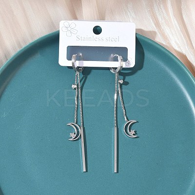 304 Stainless Steel Crystal Rhinestone Moon with Star Tassel Hoop Earrings EJEW-G453-03P-1